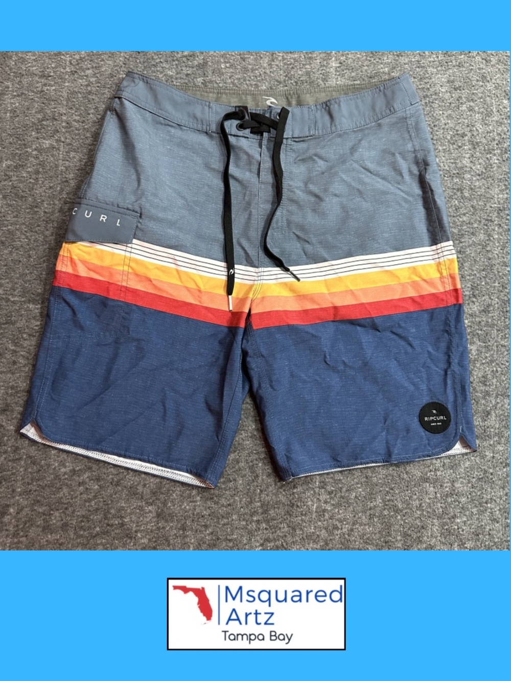 Rip Curl Mirage Board Shorts Mens Size 30 Blue Stripe Surf Swim Trunks Beach